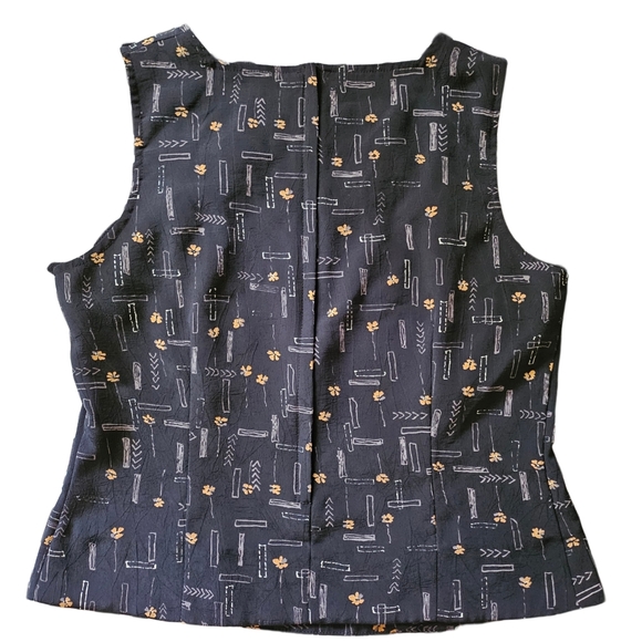 Bicé by Sag Harbor Petite Womens Vest Shirt Black Abstract Design Yellow Flowers - Picture 2 of 6